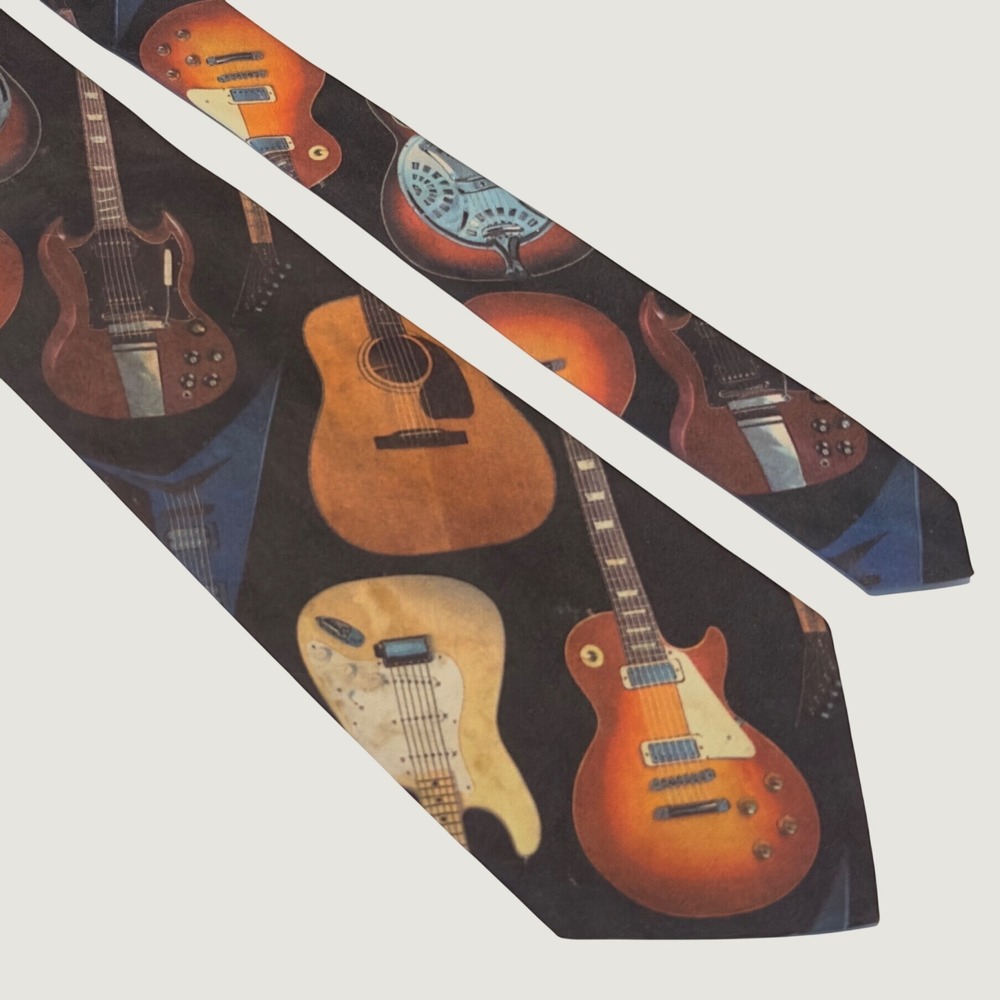 Ralph Marlin Guitar II Black Novelty Print 1995 Necktie Music Rock 58x3.5"